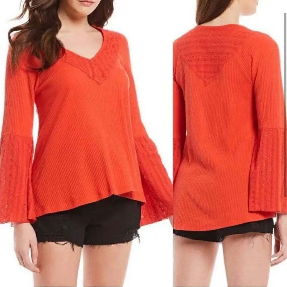Free People Parisian Nights Eyelet Top Vermillion